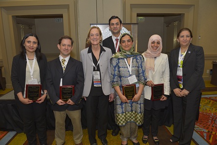 Pictured from left: Dr. Suchitra Behl (India); Dr. Gonzalo Wilson(Chile); ACP Past President Dr. Molly Cooke; Dr. Muhammad Ahmed Saeed (Pakistan); Dr. Samia Rashid (India); Dr. Zainah Al Duhailib(Saudi Arabia); and ACP Past Chair, International Council, Dr. Tanveer Mir